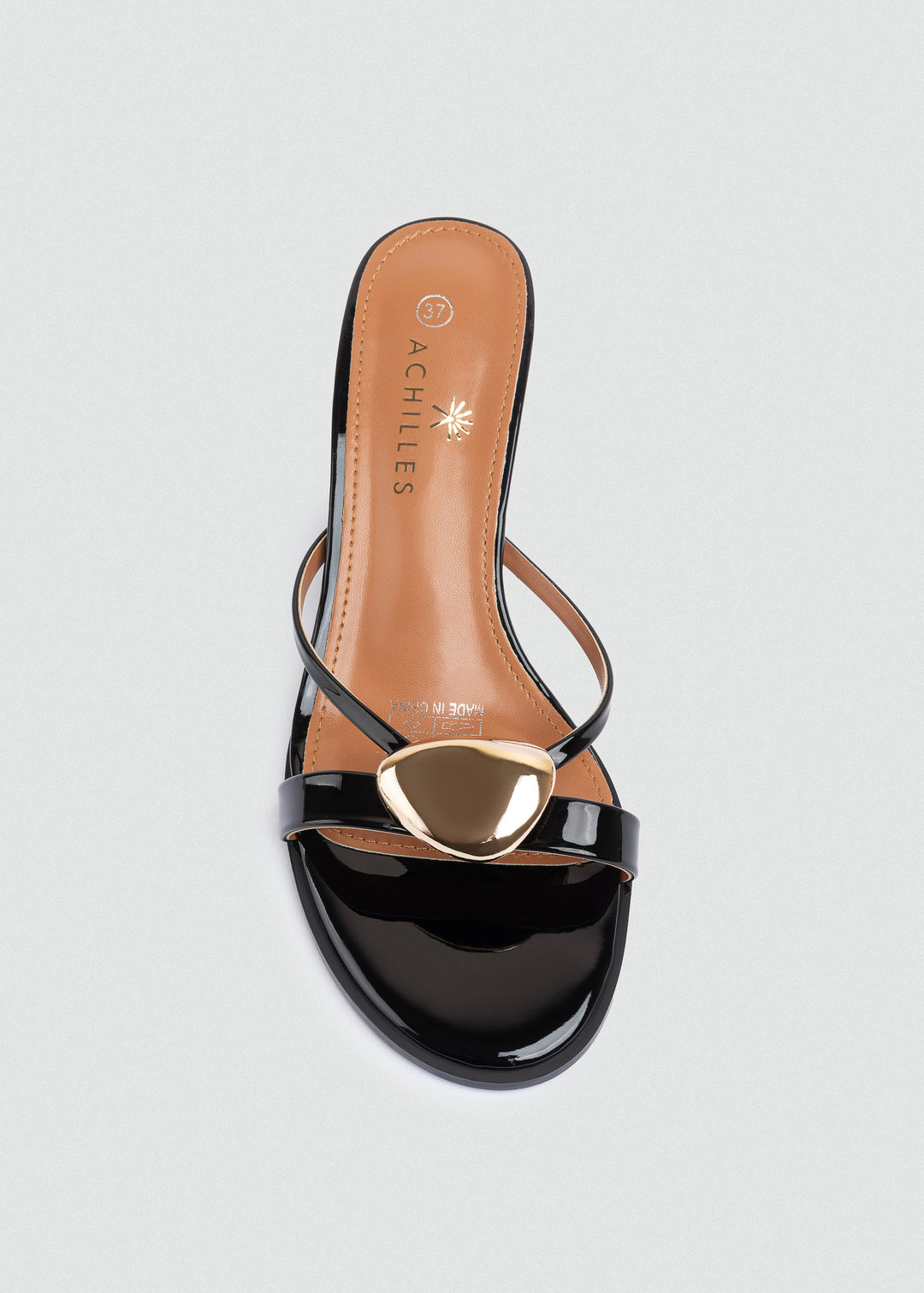 Gold Pebble Kitten-Heel Sandals - Black