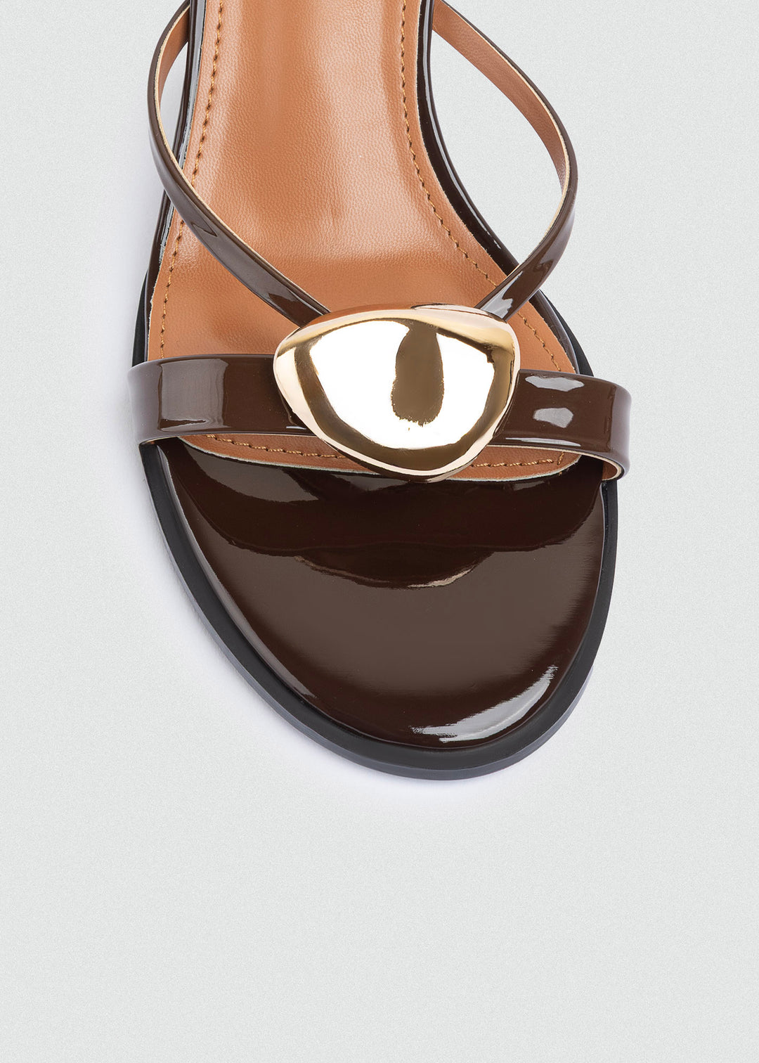 Gold Pebble Kitten-Heel Sandals - Brown