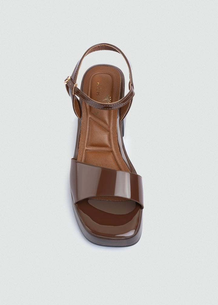 Patent Platform Block-Heel Sandals - Brown