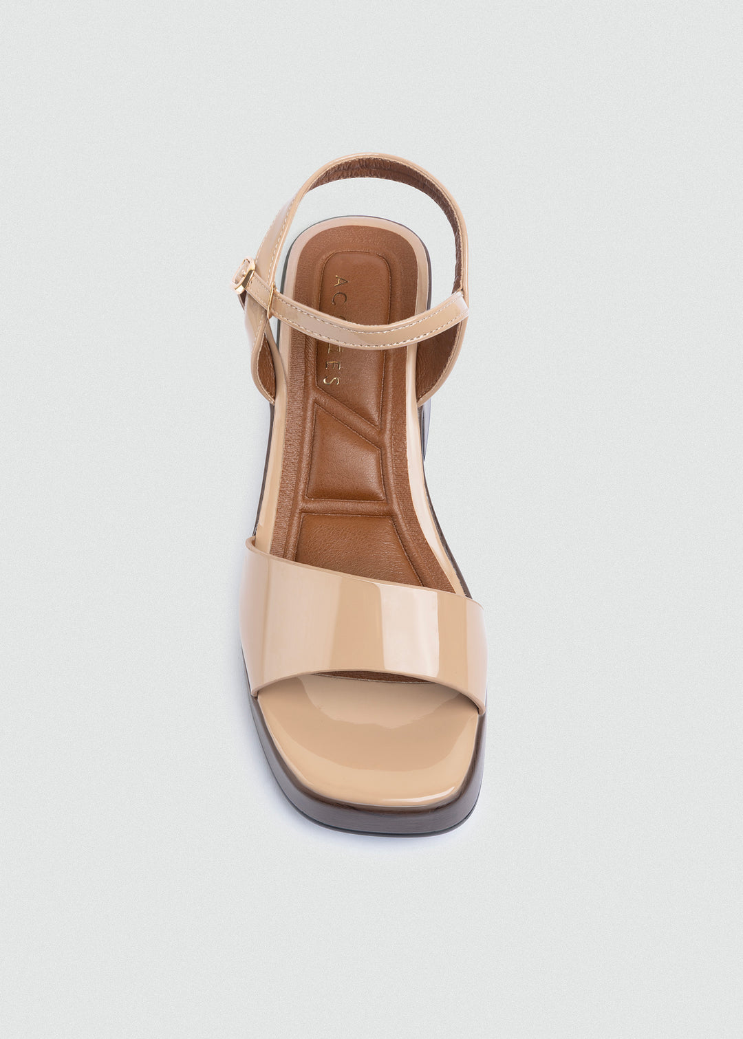 Patent Platform Block-Heel Sandals - Beige