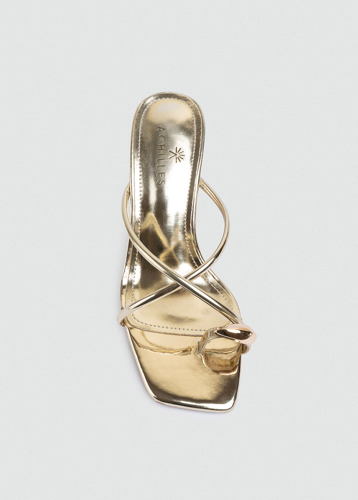 Thong Cabochon Stiletto Heels - Gold