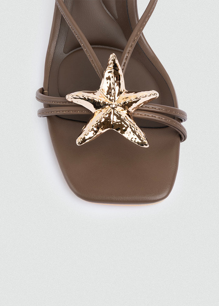 Starfish Charm Strappy Heeled Mules - Brown