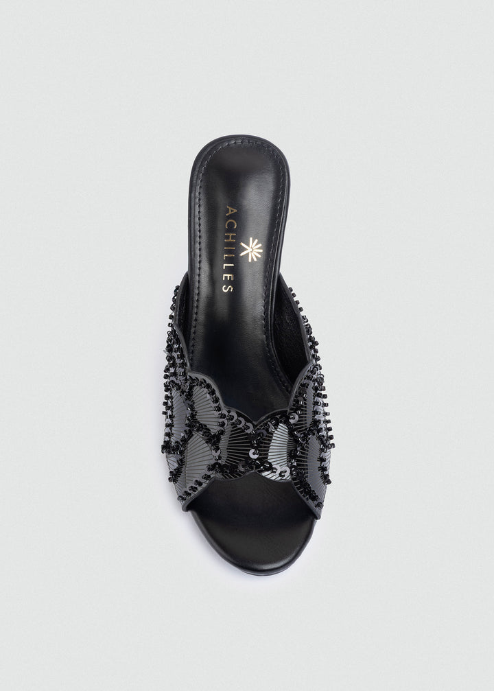 Beaded Lattice Slip-On Mules - Black