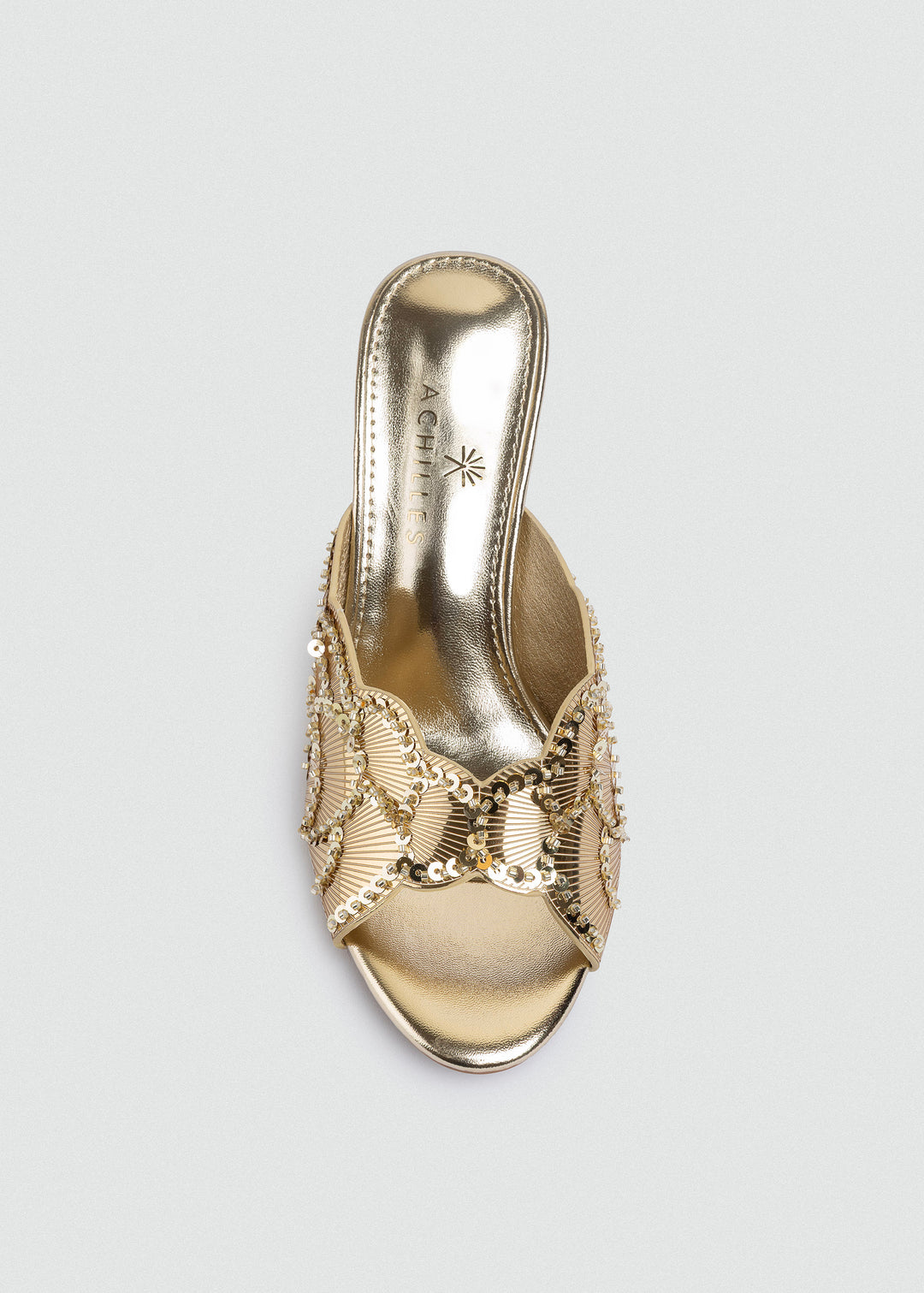 Beaded Lattice Slip-On Mules - Gold