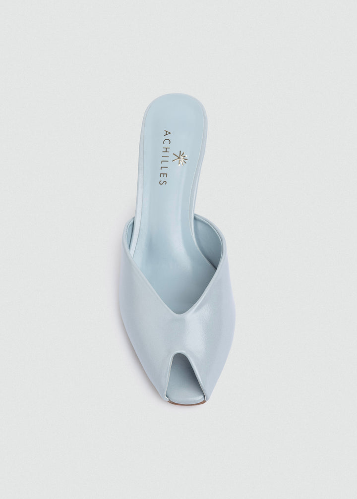 Matte leather V-Cut - Peep-Toe Mules - Baby Blue