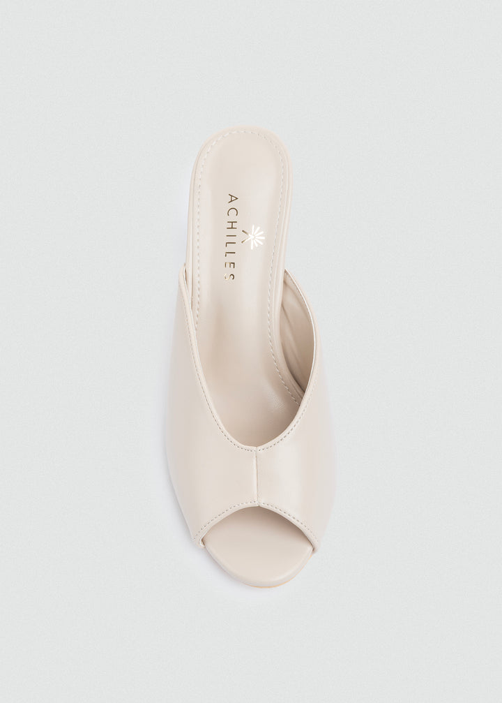 Notched Peep-Toe Slip-On Mules - Beige