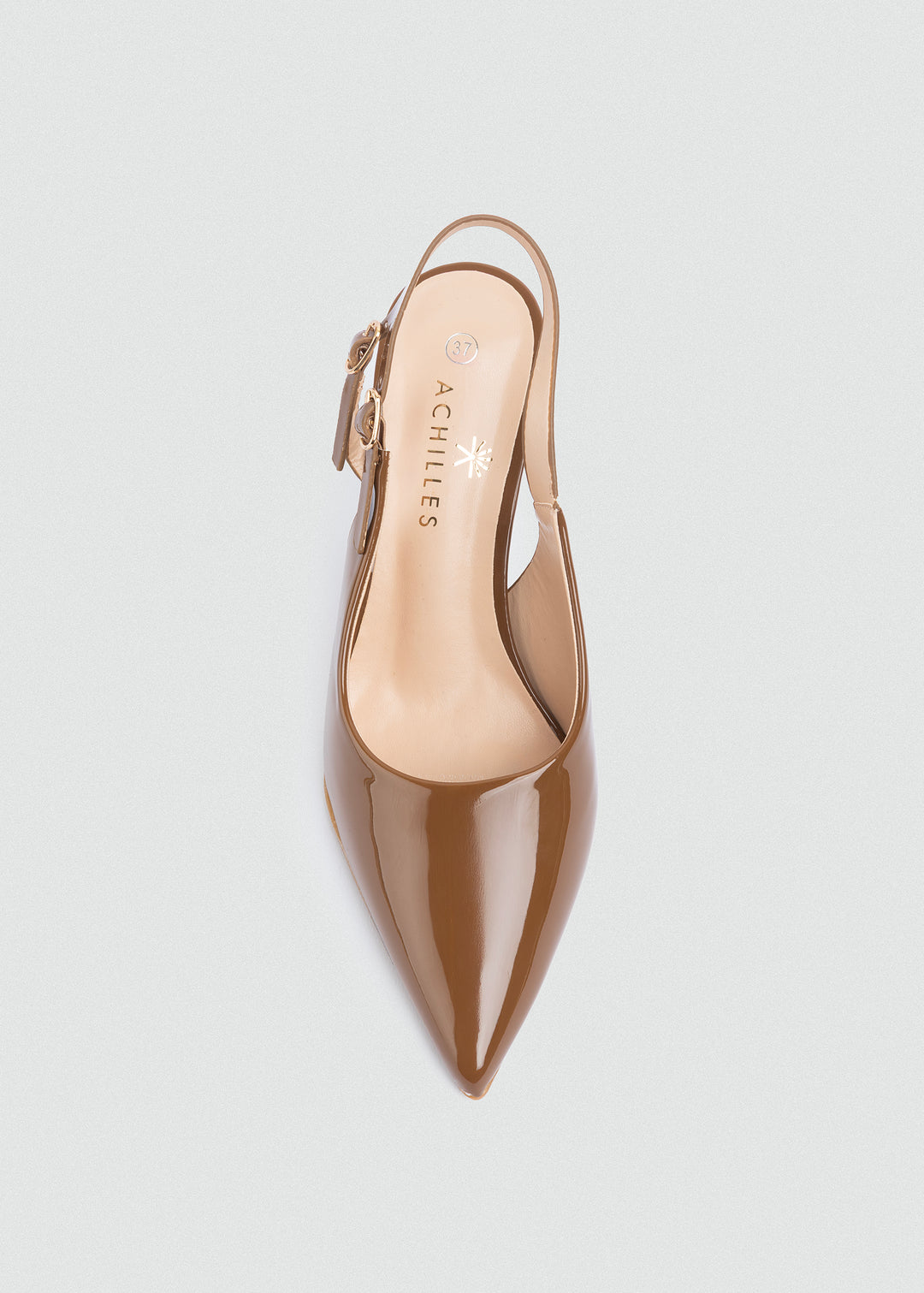 Double-Buckle Patent Slingback Pumps - Café