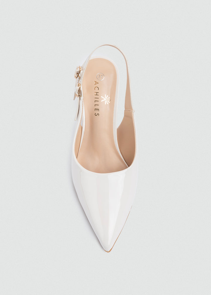 Double-Buckle Patent Slingback Pumps - Beige