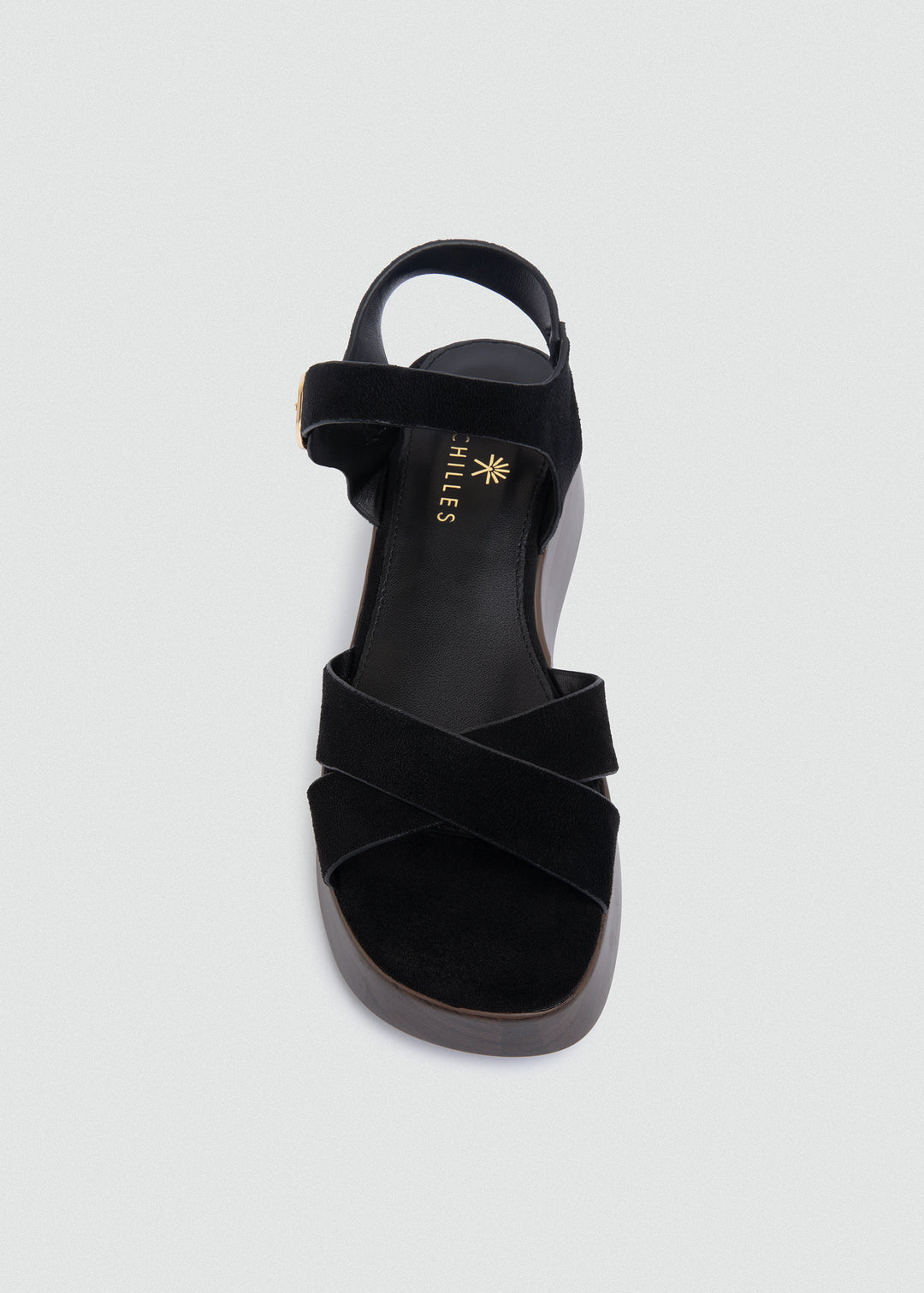 Suede Crisscross Flatform Sandals - Black