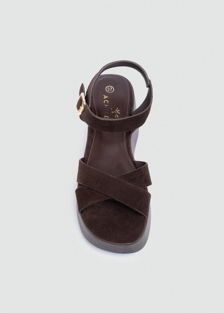 Suede Crisscross Flatform Sandals - Brown