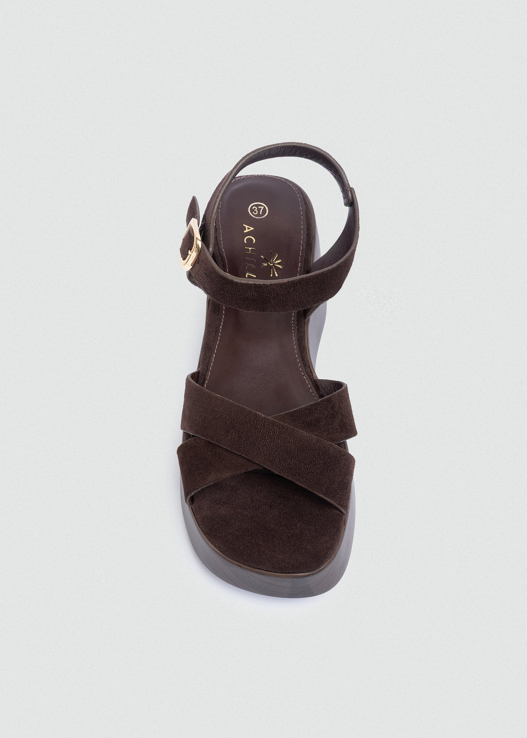 Suede Crisscross Flatform Sandals - Brown