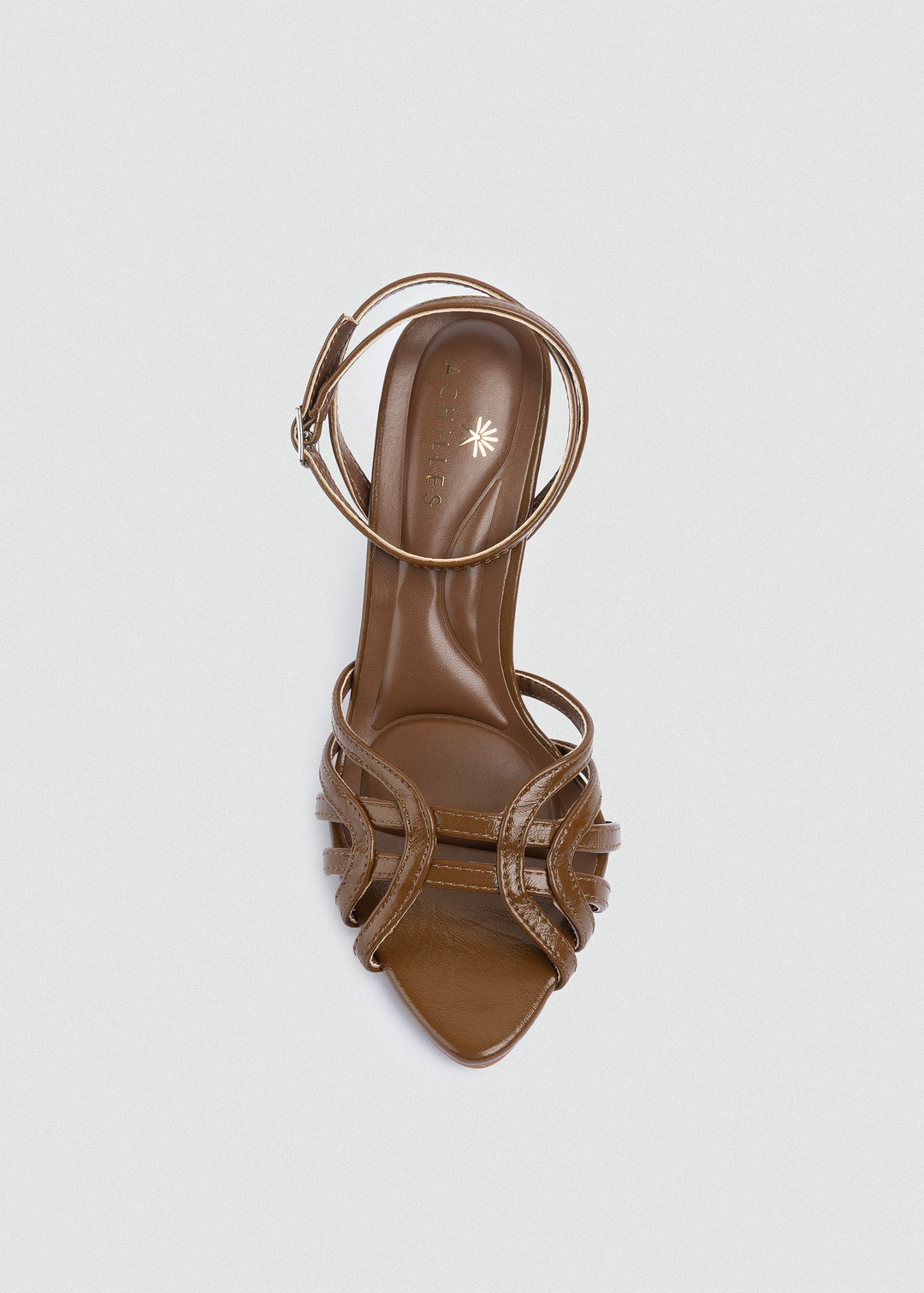 Wrap-Strap Patent Heeled Sandals - Café
