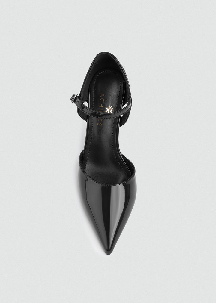 Open-Side Pointed Ankle-Strap Pumps - Black