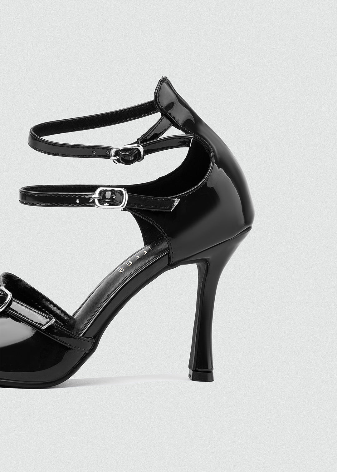 Triple-Strap Pointed Patent Pumps - Black