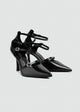 Triple-Strap Pointed Patent Pumps - Black
