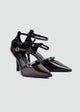 Triple-Strap Pointed Patent Pumps - Brown