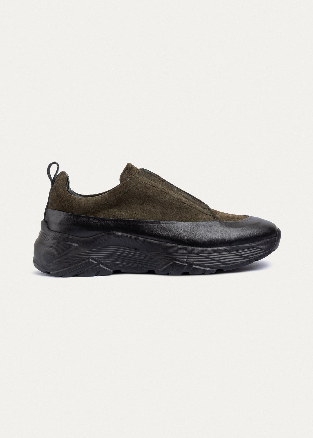 Suede Leather Comfort Trainer | Olive