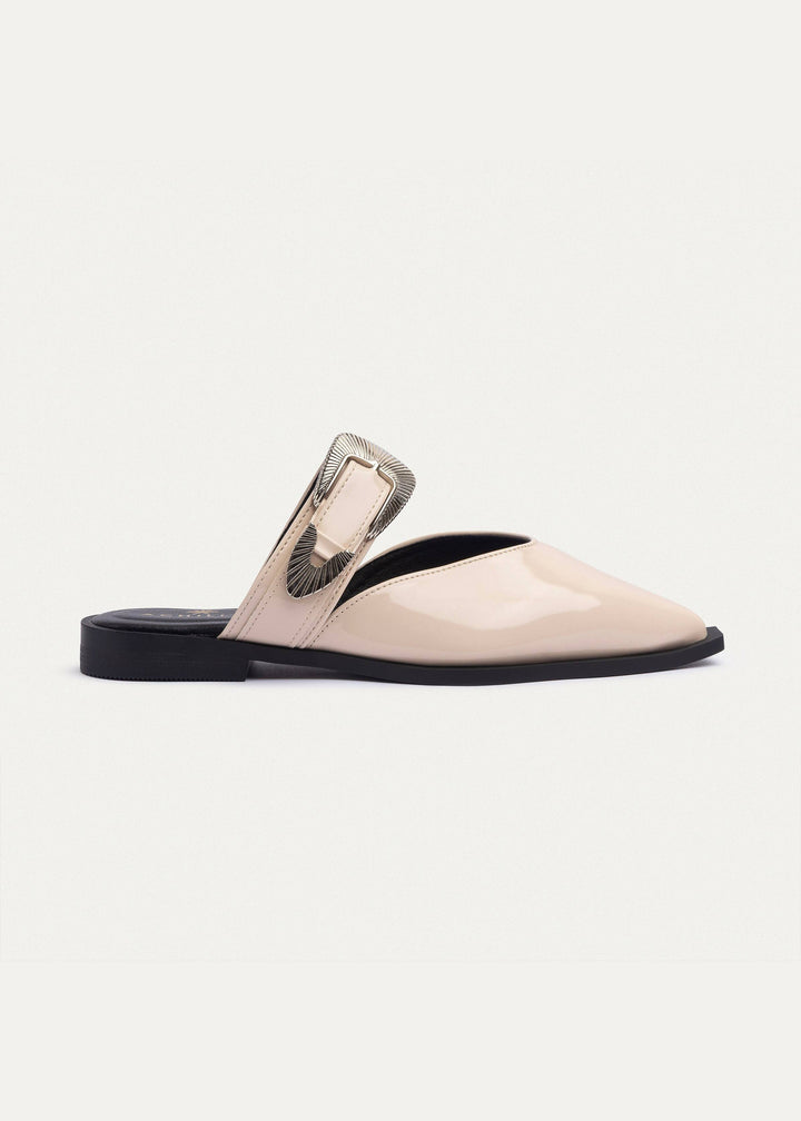 Celeste buckle Mules | Glossy Beige