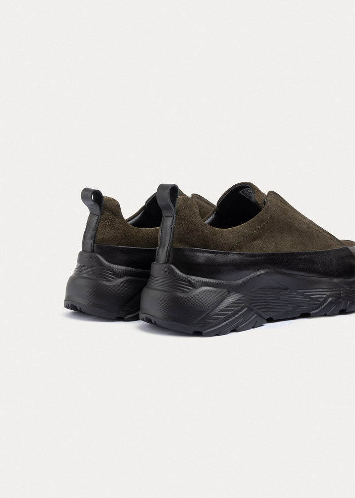 Suede Leather Comfort Trainer | Olive