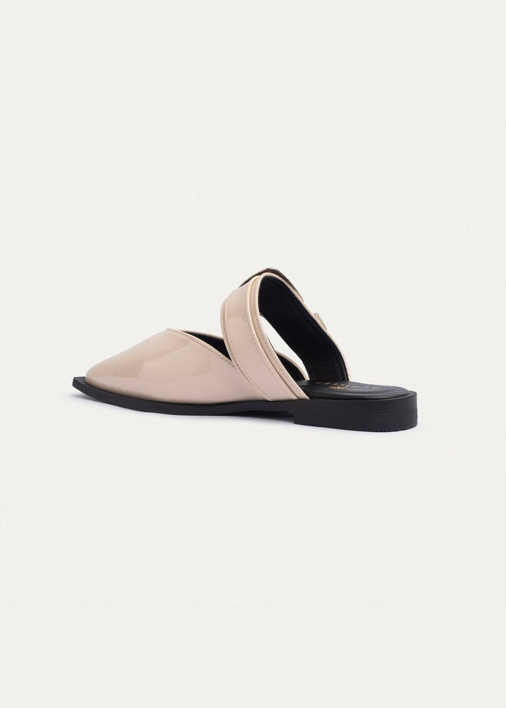 Celeste buckle Mules | Glossy Beige