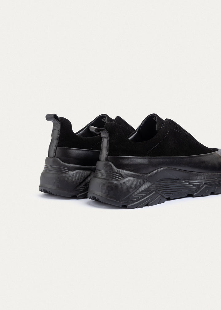 Suede Leather Comfort Trainer | Black