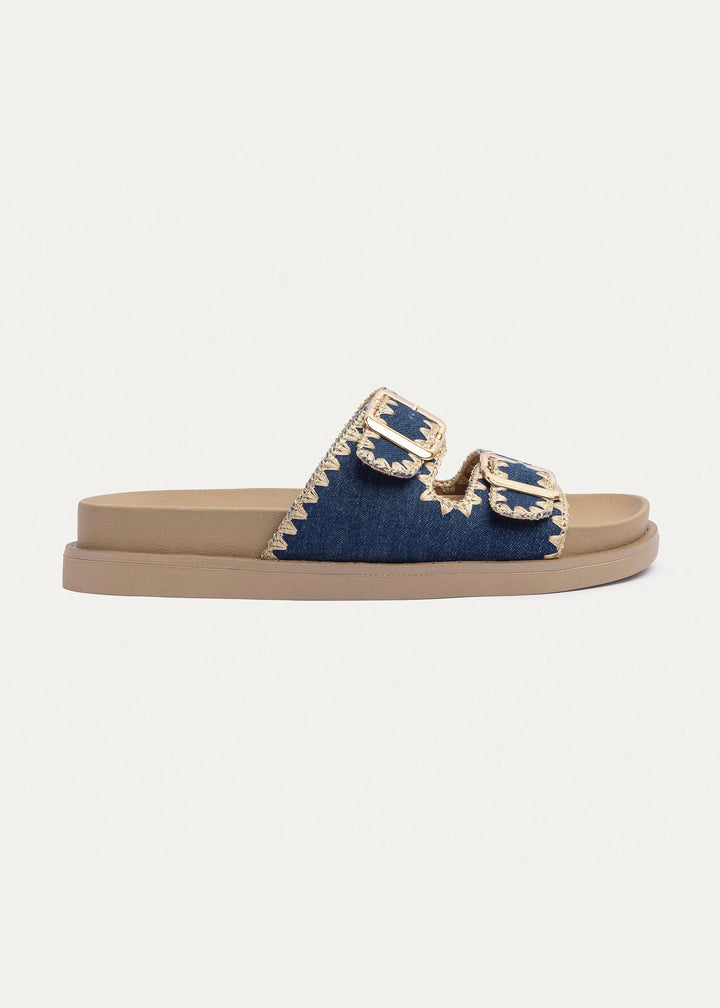 Achilles | Dalia Double Buckle Women Slides -  Denim
