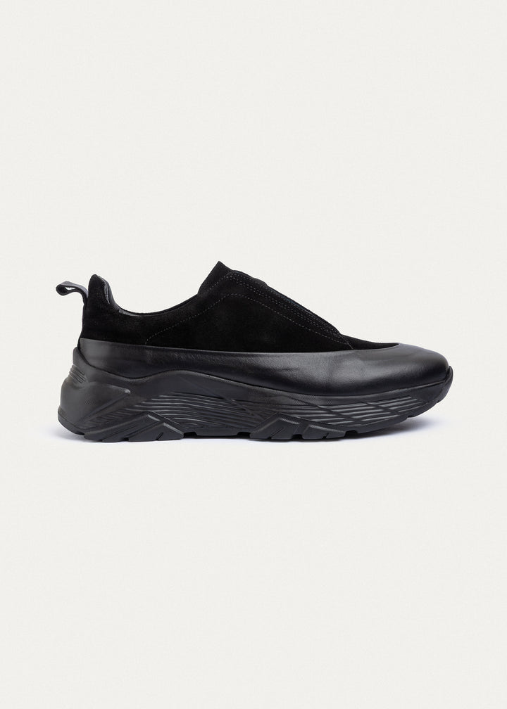 Suede Leather Comfort Trainer | Black