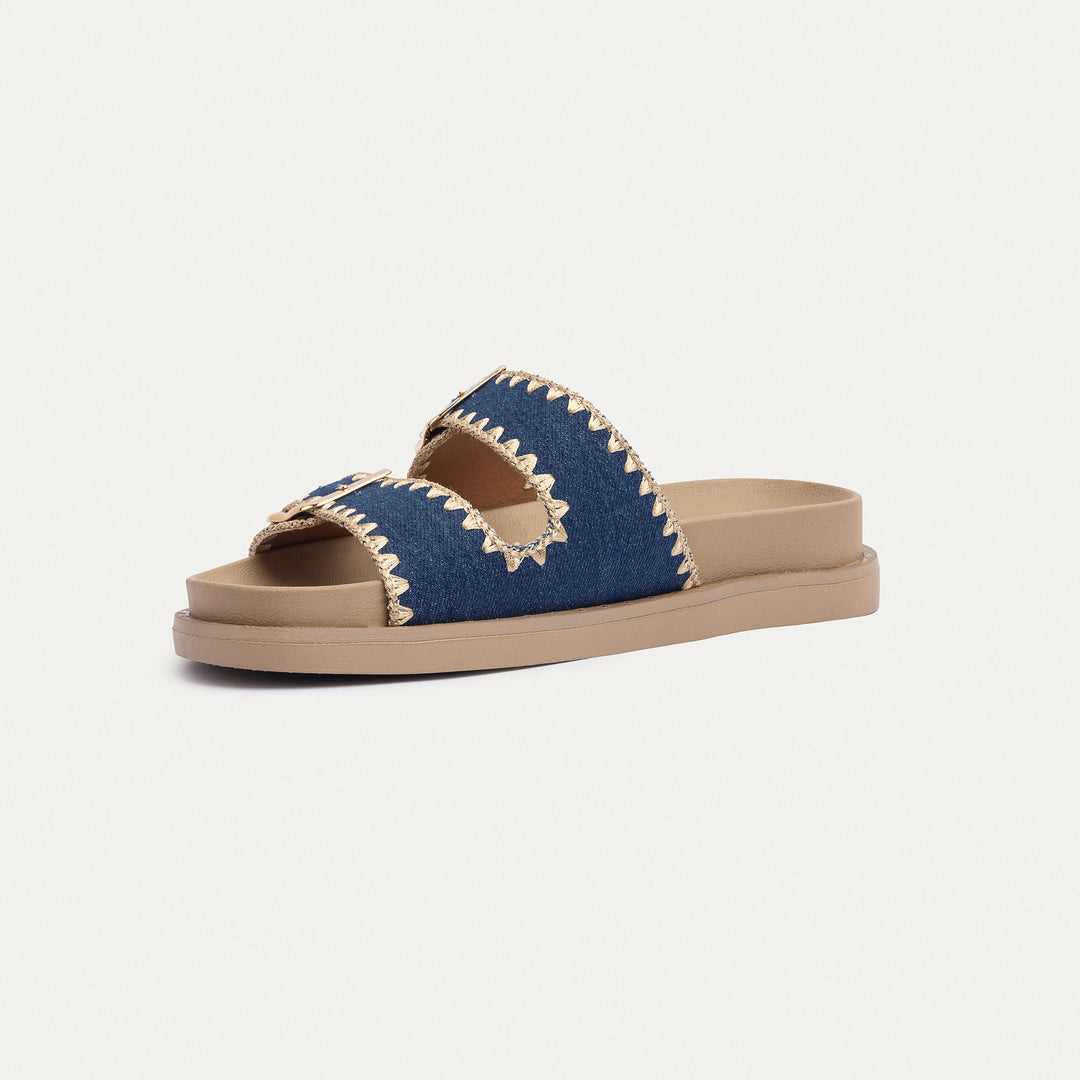 Achilles | Dalia Double Buckle Women Slides -  Denim