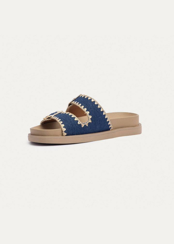 Dalia Double Buckle Women Slides | Denim