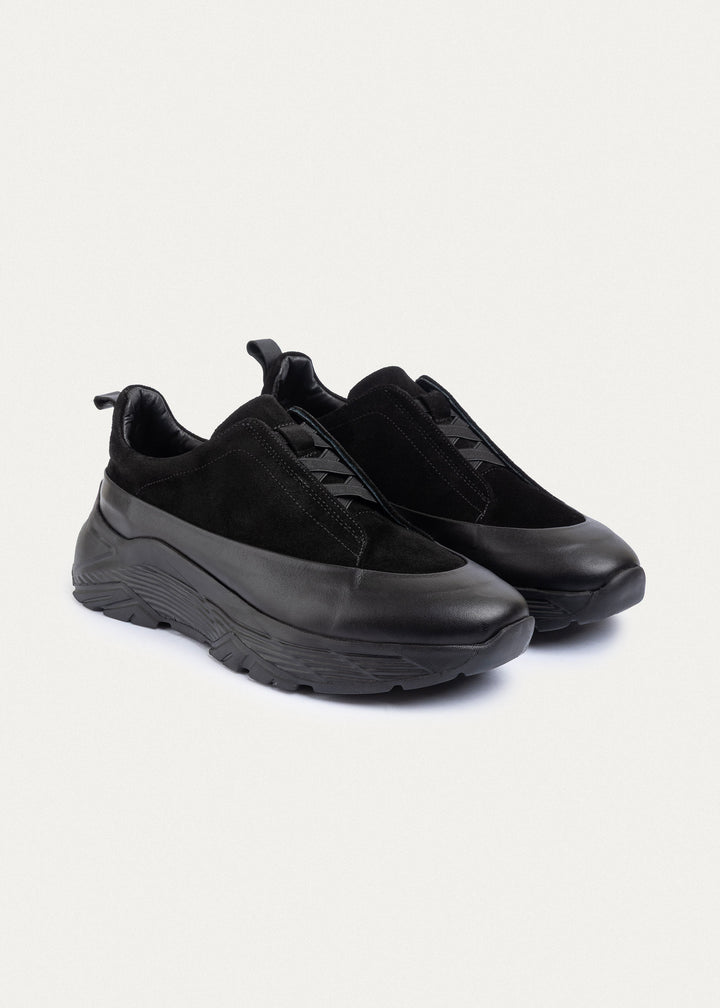 Suede Leather Comfort Trainer | Black