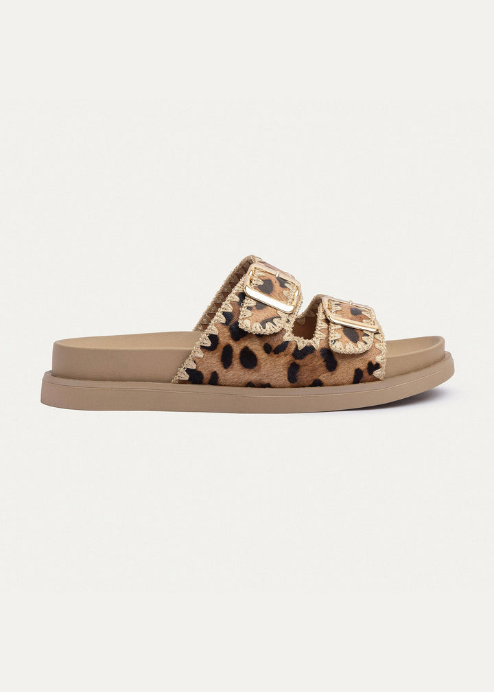 Achilles | Dalia Double Buckle Women Slides -  Leopard
