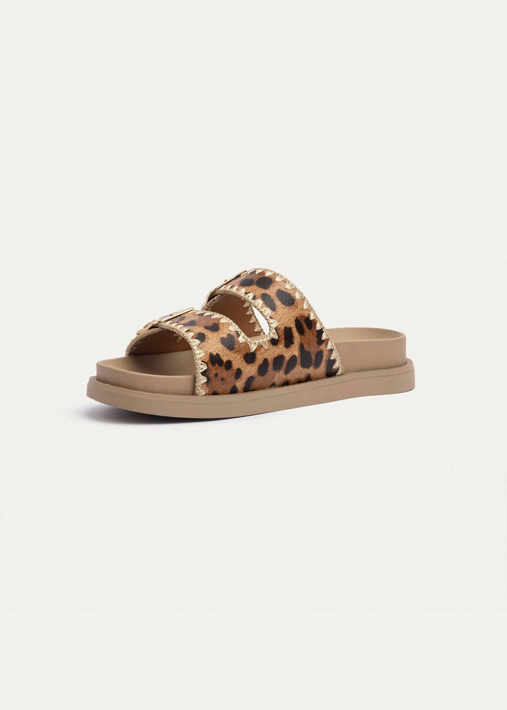Achilles | Dalia Double Buckle Women Slides -  Leopard