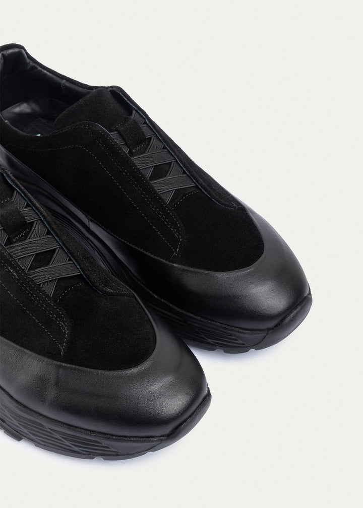 Suede Leather Comfort Trainer | Black