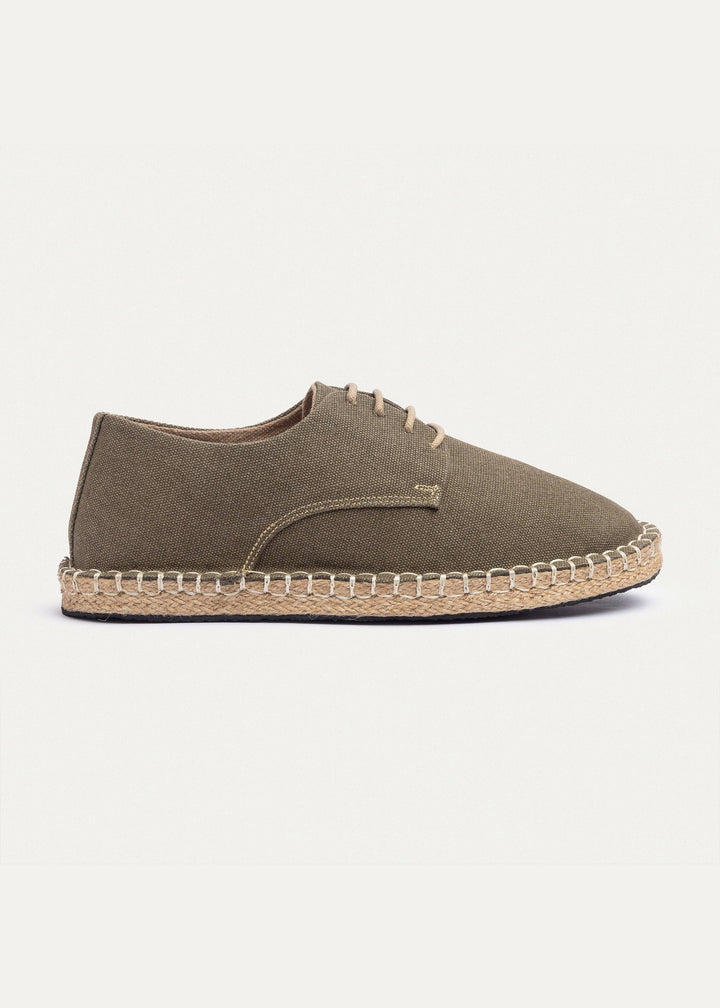 Achilles | Men's Espadrille Canvas Edition With Side Stitching - Washed Olive Green