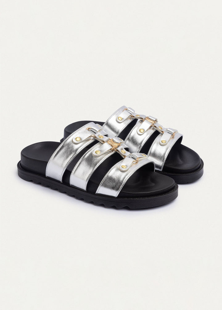 Athena Buckle Slides | Silver