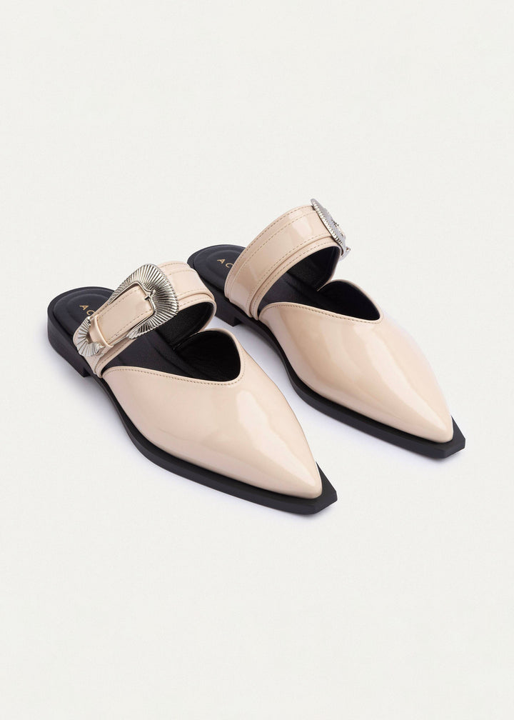 Achilles | Celeste buckle Mules - Glossy Beige
