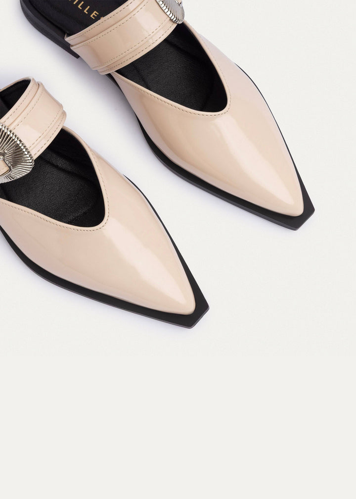 Celeste buckle Mules | Glossy Beige