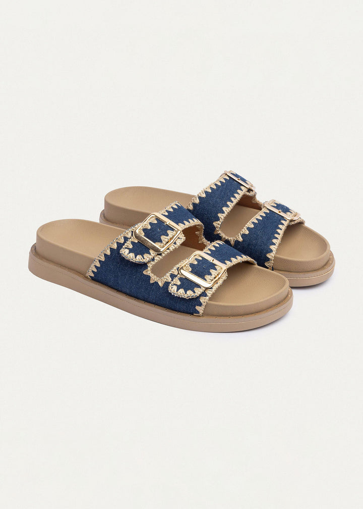 Dalia Double Buckle Women Slides | Denim