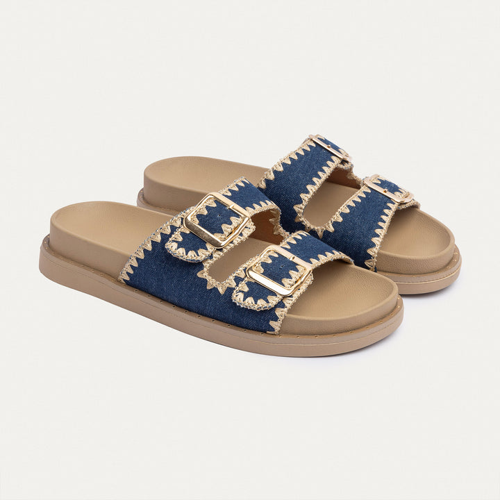 Achilles | Dalia Double Buckle Women Slides -  Denim