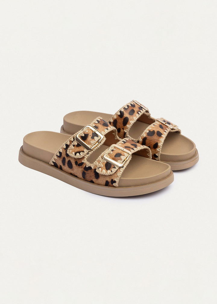 Achilles | Dalia Double Buckle Women Slides -  Leopard