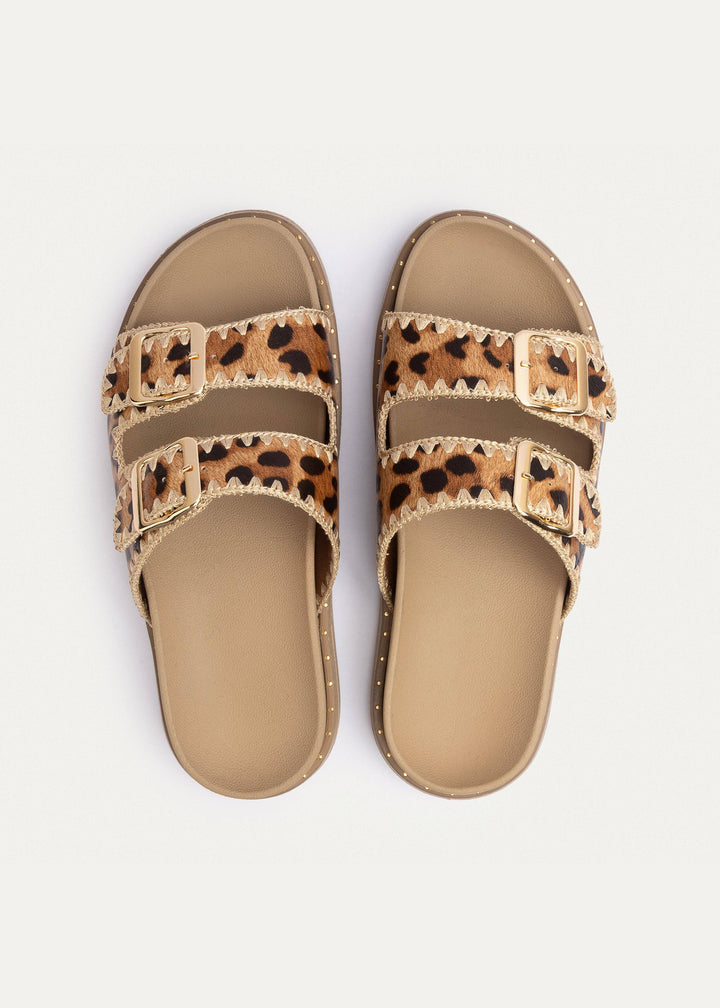 Achilles | Dalia Double Buckle Women Slides -  Leopard