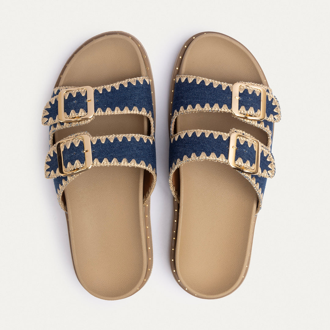 Achilles | Dalia Double Buckle Women Slides -  Denim