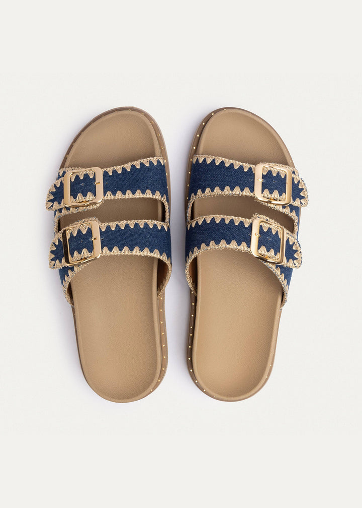 Achilles | Dalia Double Buckle Women Slides -  Denim