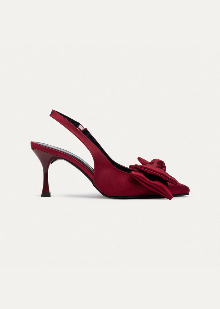 Achilles| Rouge Charm Satin Bow Slingback Heels - Crimson Red