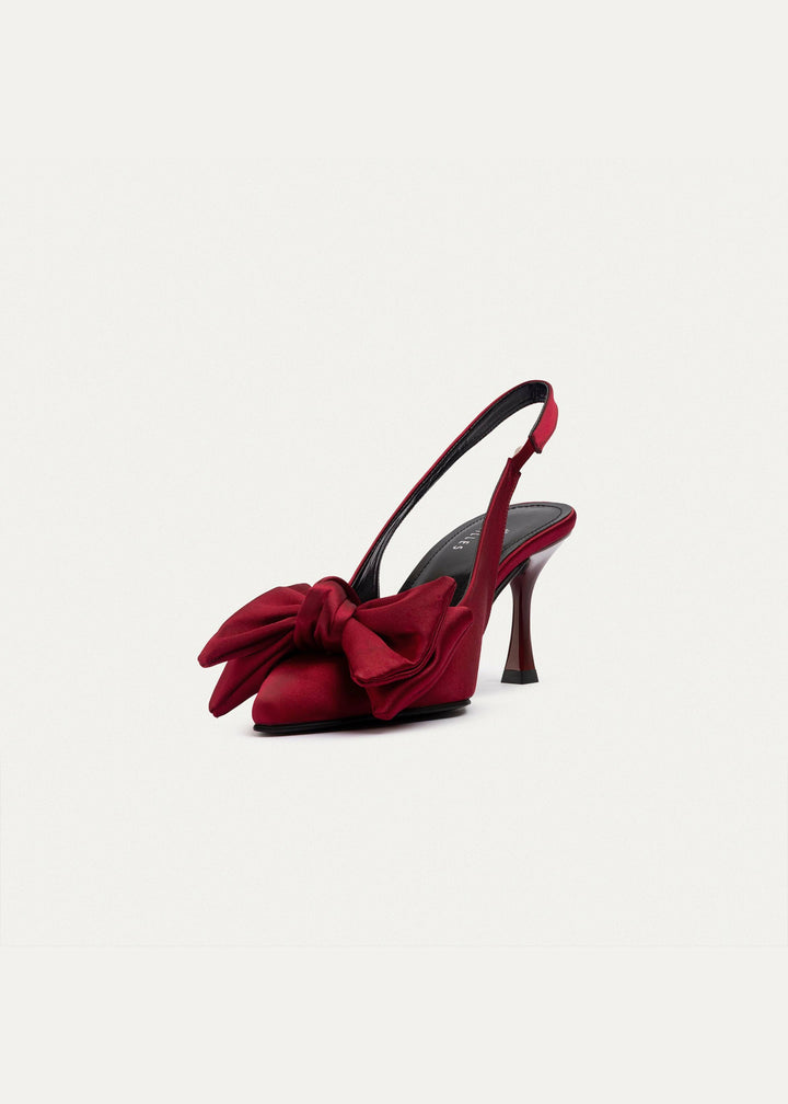 Rouge Charm Satin Bow Slingback Heels | Crimson Red