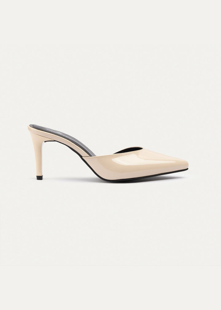 Cleo Patent Mule Heels | Beige