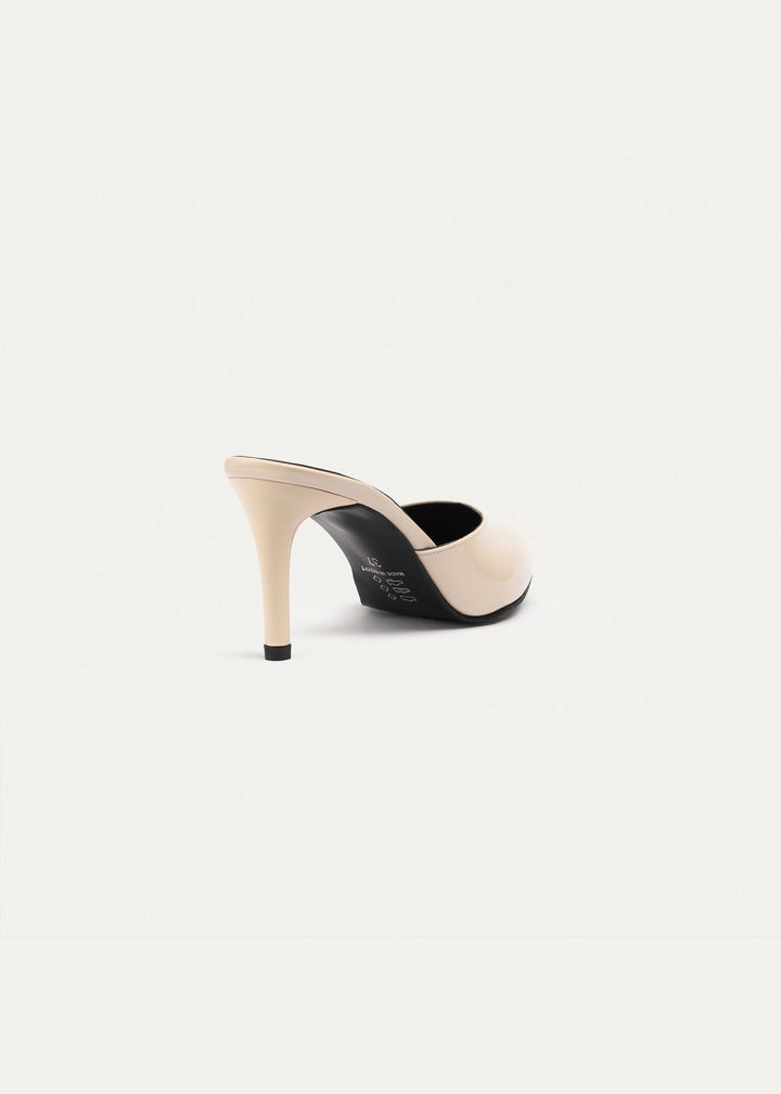 Cleo Patent Mule Heels | Beige