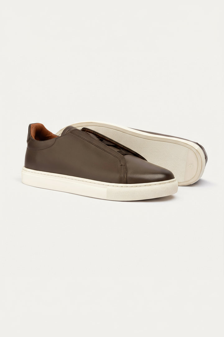 Achilles Theo - Men's Slip-On Suede Sneakers Textured Leather - Light Brown