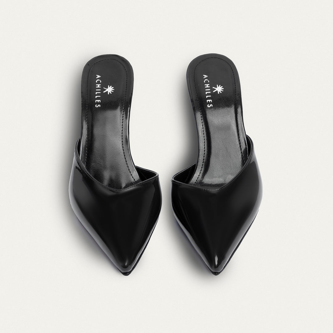 Achilles| Cleo Patent Mule Heels - Black