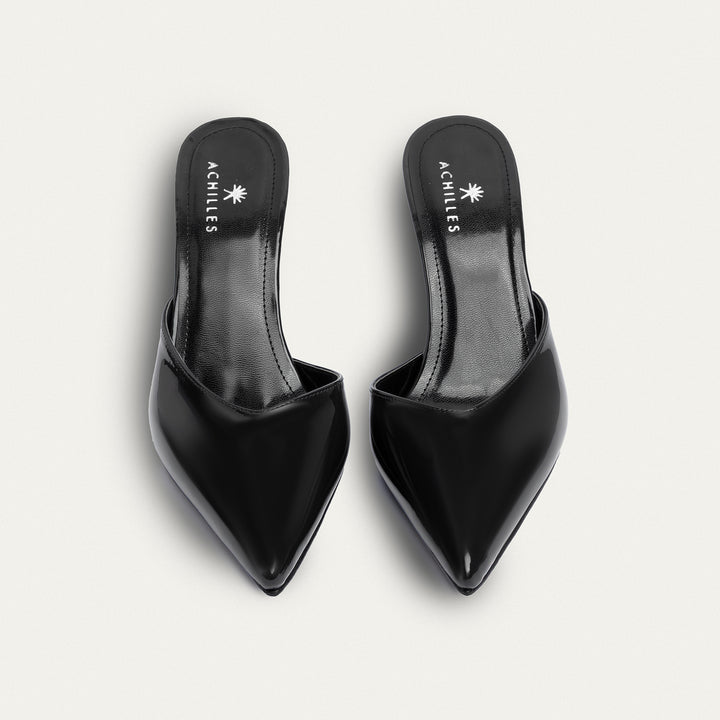 Achilles| Cleo Patent Mule Heels - Black